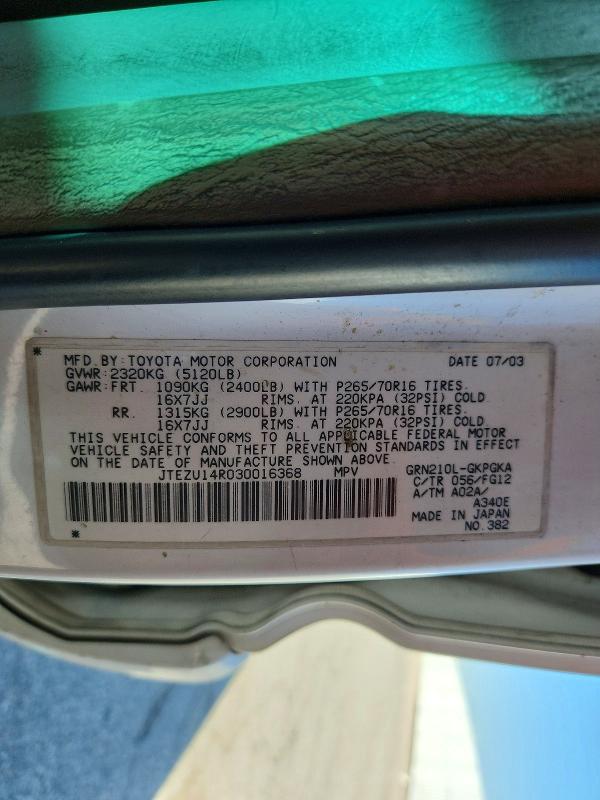Продажа на аукционе авто 2003 Toyota 4runner, vin: JTEZU14R030016368, номер лота: 71413326