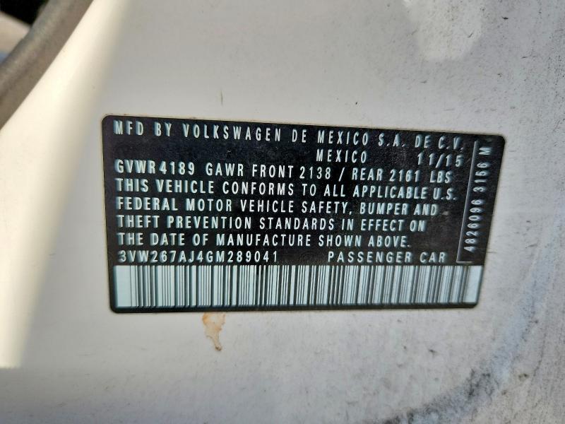 71427016 :رقم المزاد ، 3VW267AJ4GM289041 vin ، 2016 Volkswagen Jetta مزاد بيع