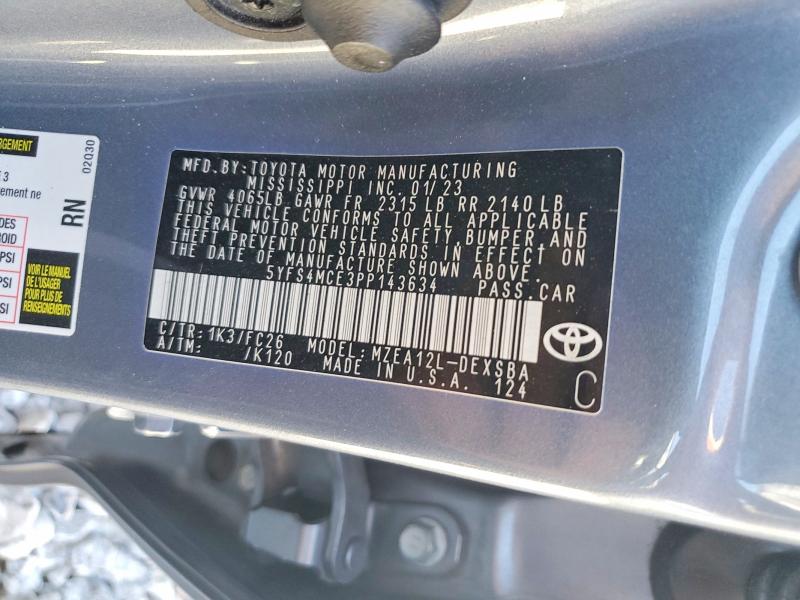 71666316 :رقم المزاد ، 5YFS4MCE3PP143634 vin ، 2023 Toyota Corolla مزاد بيع