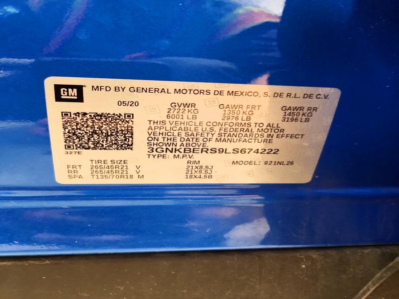71635596 :رقم المزاد ، 3GNKBERS9LS674222 vin ، 2020 Chevrolet Blazer مزاد بيع