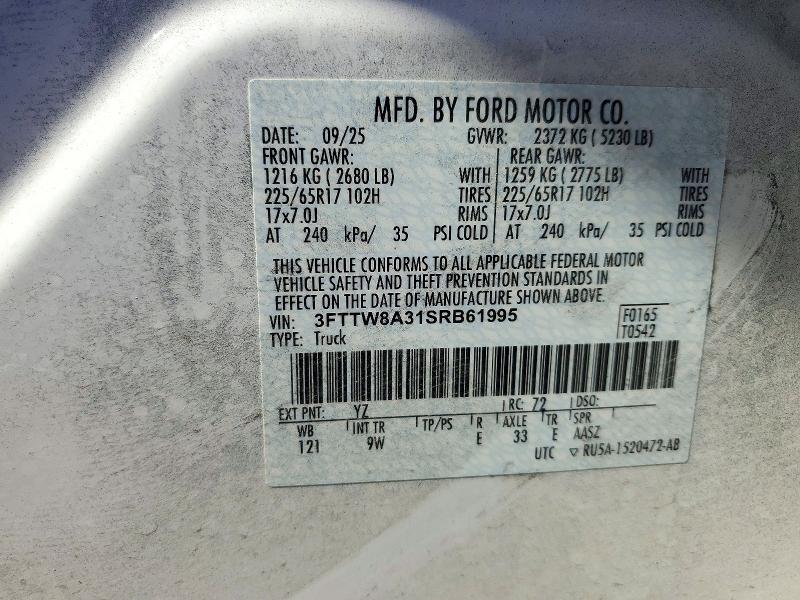 Продажа на аукционе авто 2025 Ford Maverick, vin: 3FTTW8A31SRB61995, номер лота: 72692536