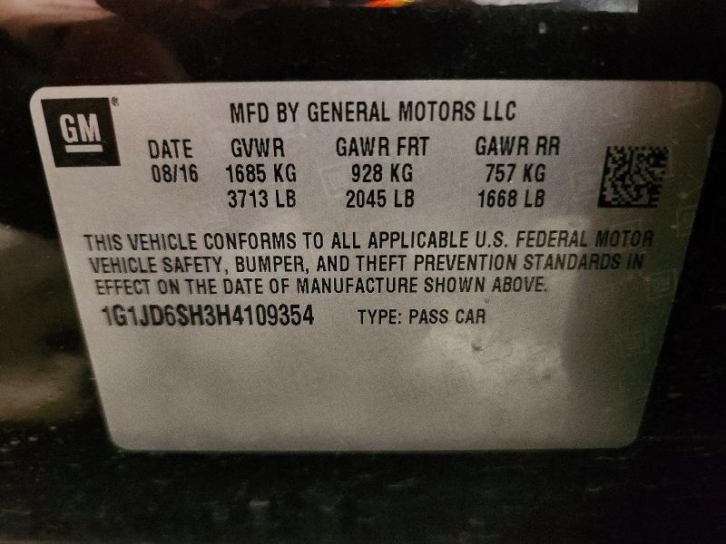 Auction sale of the 2017 Chevrolet Sonic, vin: 1G1JD6SH3H4109354, lot number: 74330736