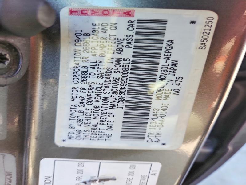 2002 Toyota Camry მანქანა იყიდება აუქციონზე, vin: JTDBF30K920008515, აუქციონის ნომერი: 70290176