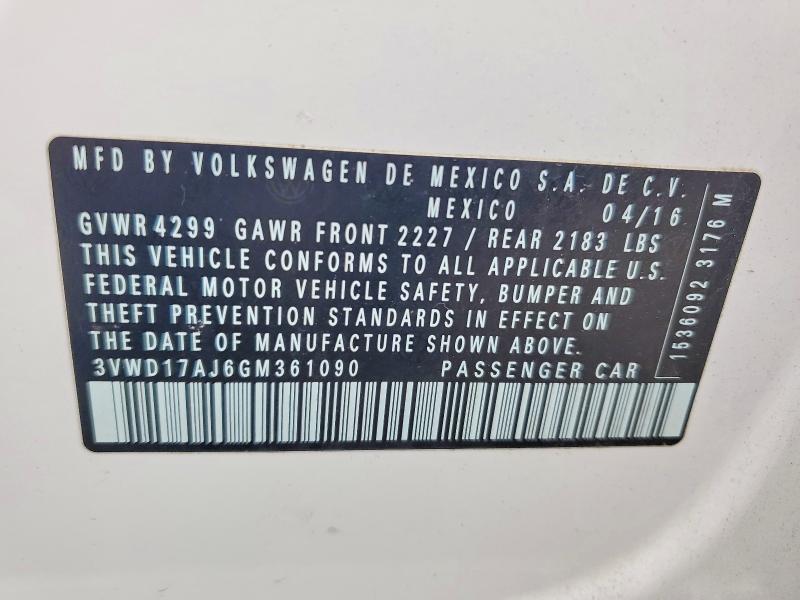 Продаж на аукціоні авто 2016 Volkswagen Jetta, vin: 3VWD17AJ6GM361090, номер лоту: 70684936