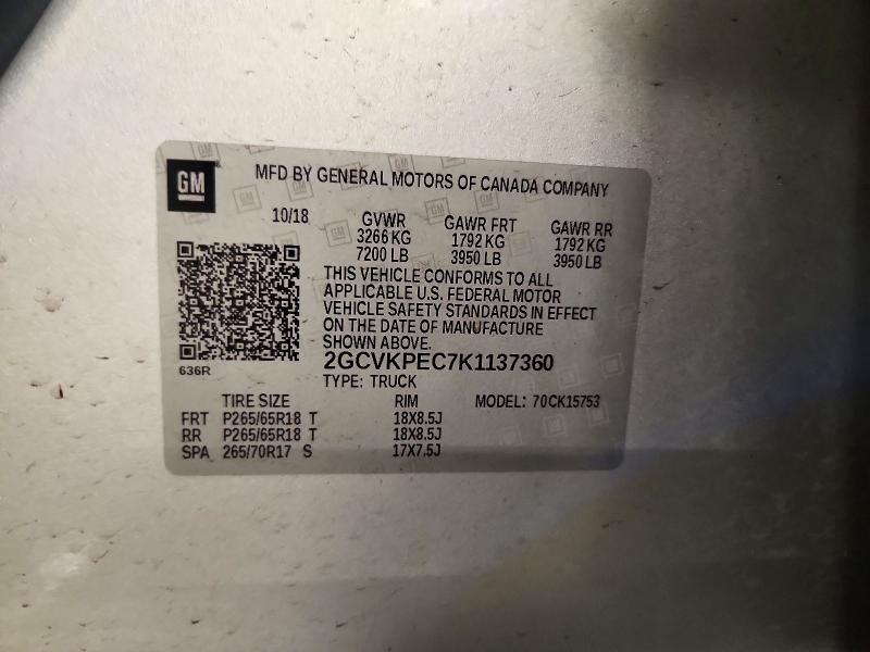 72667196 :رقم المزاد ، 2GCVKPEC7K1137360 vin ، 2019 Chevrolet Silverado Ld مزاد بيع