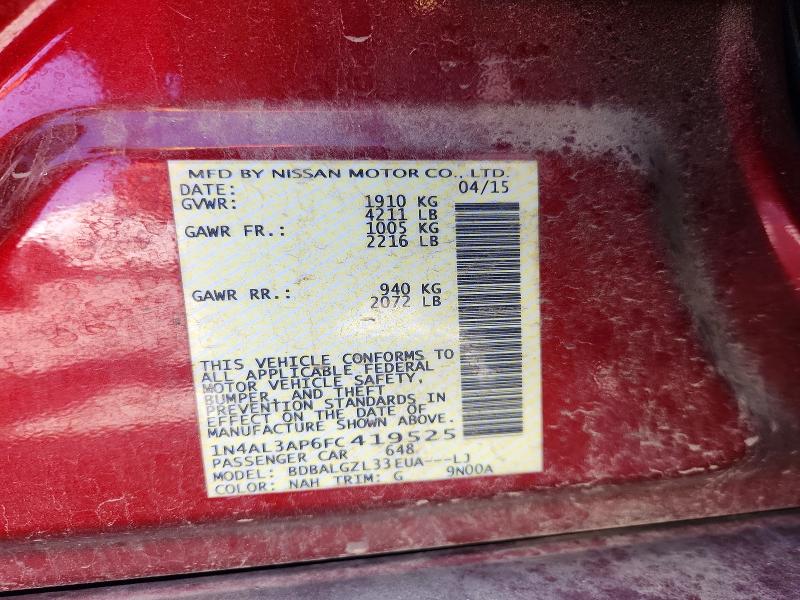 Продажа на аукционе авто 2015 Nissan Altima, vin: 1N4AL3AP6FC419525, номер лота: 71733896