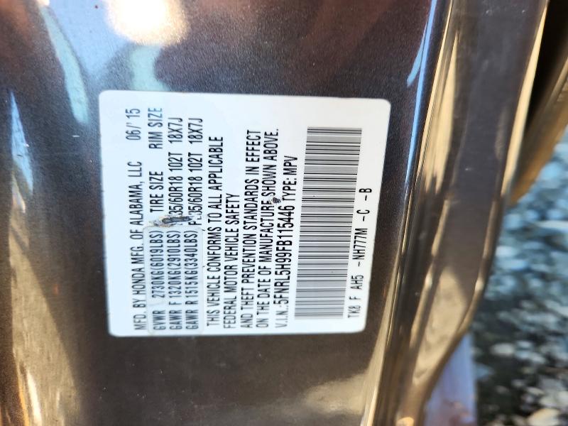 69870666 :رقم المزاد ، 5FNRL5H99FB115446 vin ، 2015 Honda Odyssey مزاد بيع