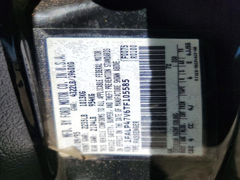 1996 Ford Mustang მანქანა იყიდება აუქციონზე, vin: 1FALP47V6TF105585, აუქციონის ნომერი: 72315846