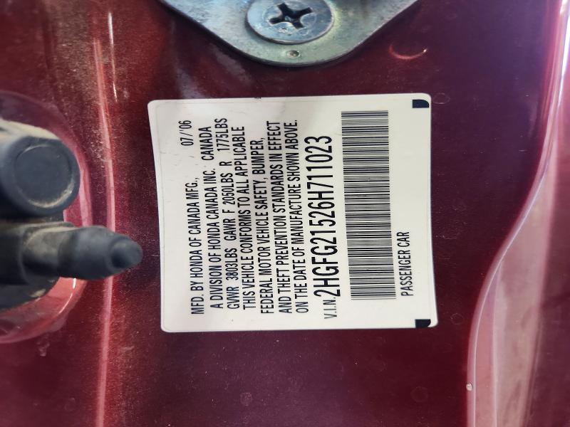 Продажа на аукционе авто 2006 Honda Civic, vin: 2HGFG21526H711023, номер лота: 71988026
