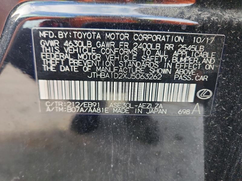 71589206 :رقم المزاد ، JTHBA1D2XJ5063262 vin ، 2018 Lexus Is مزاد بيع