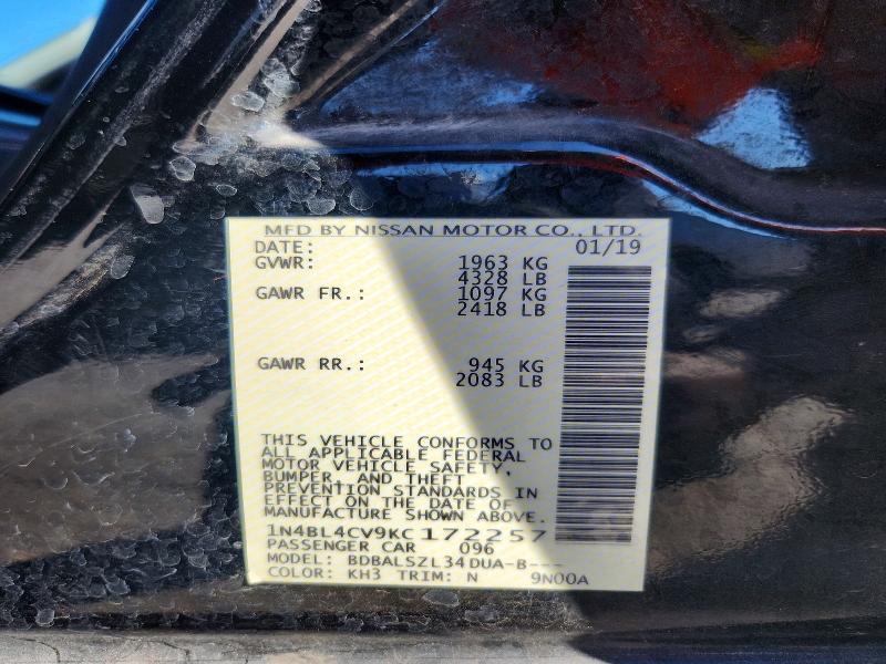 Продажа на аукционе авто 2019 Nissan Altima, vin: 1N4BL4CV9KC172257, номер лота: 72539086