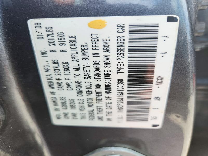 Auction sale of the 2009 Honda Accord, vin: 1HGCP26419A104360, lot number: 72626896