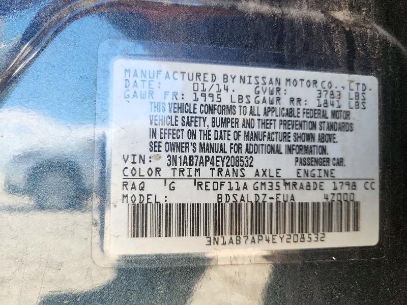 72177616 :رقم المزاد ، 3N1AB7AP4EY208532 vin ، 2014 Nissan Sentra مزاد بيع