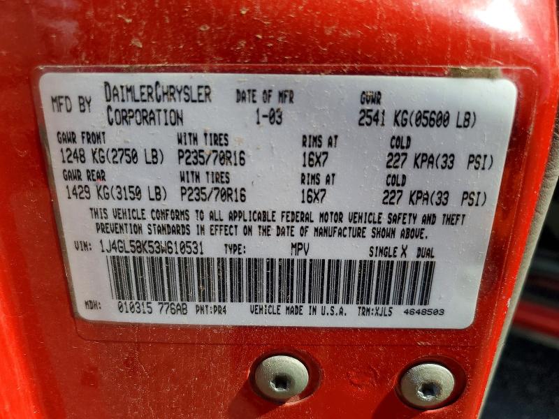 Продажа на аукционе авто 2003 Jeep Liberty, vin: 1J4GL58K53W610531, номер лота: 72358546