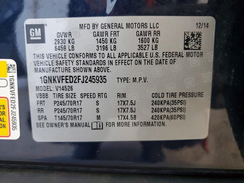 2015 Chevrolet Traverse მანქანა იყიდება აუქციონზე, vin: 1GNKVFED2FJ245935, აუქციონის ნომერი: 71906676
