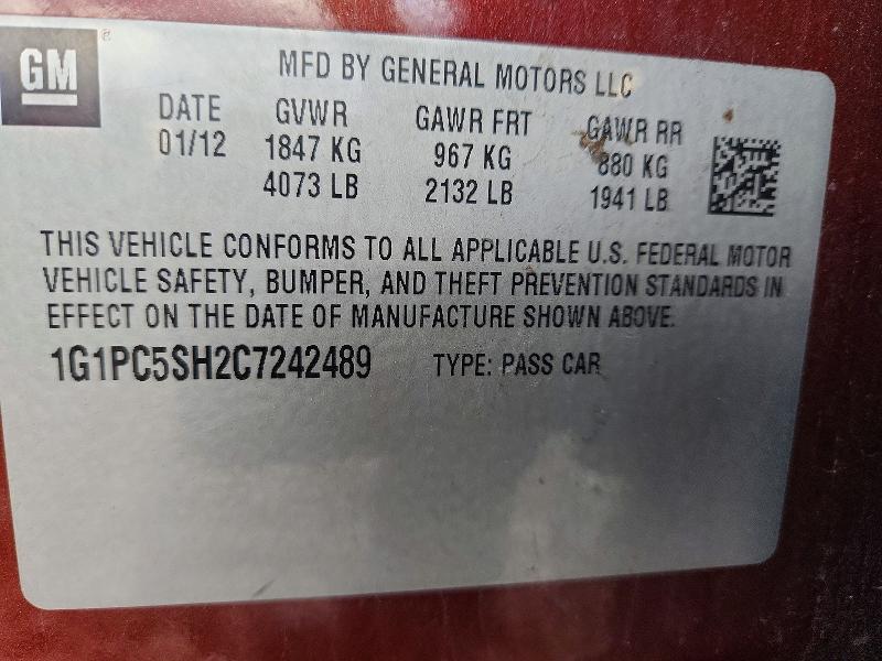 Продажа на аукционе авто 2012 Chevrolet Cruze, vin: 1G1PC5SH2C7242489, номер лота: 71711106