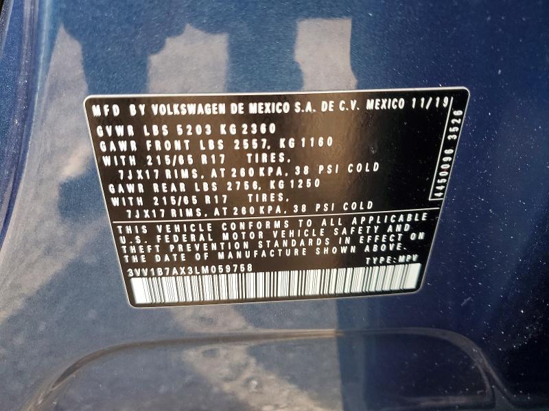 Продажа на аукционе авто 2020 Volkswagen Tiguan, vin: 3VV1B7AX3LM059758, номер лота: 70737666