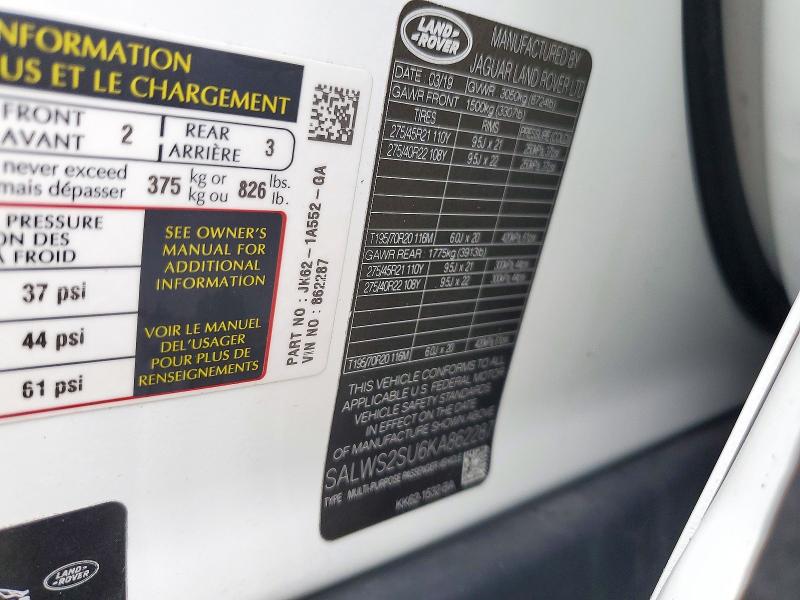 Aukcja sprzedaży 2019 Land Rover Range Rover Sport, vin: SALWS2SU6KA862287, numer aukcji: 72449096