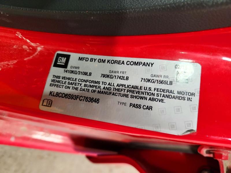 73712116 :رقم المزاد ، KL8CD6S93FC763646 vin ، 2015 Chevrolet Spark مزاد بيع