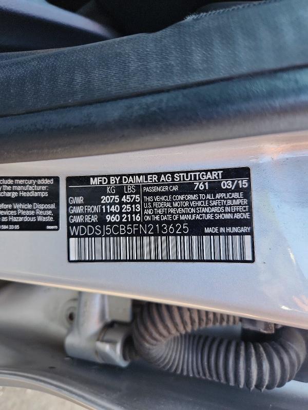 71594946 :رقم المزاد ، WDDSJ5CB5FN213625 vin ، 2015 Mercedes-benz Cla مزاد بيع