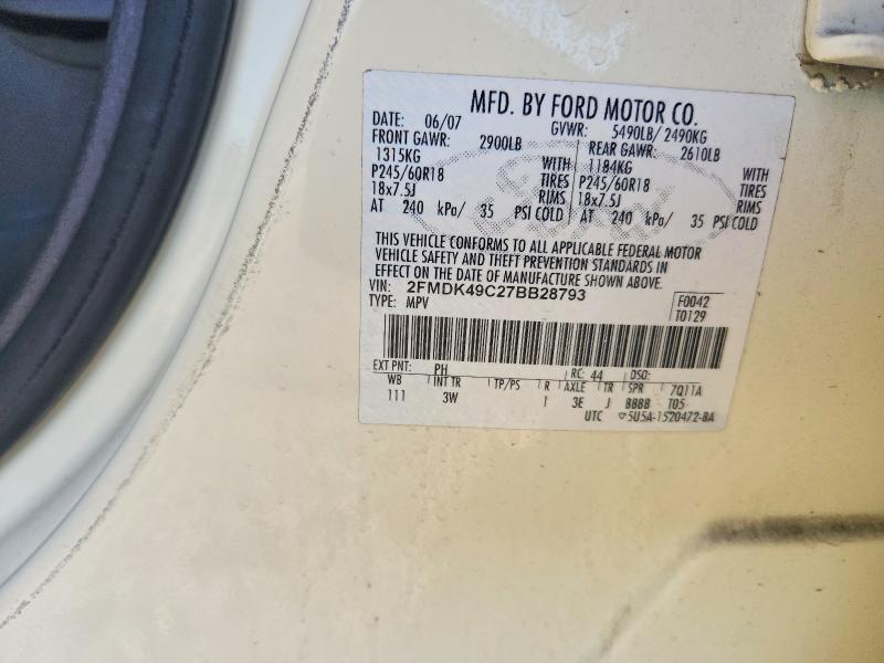 71504006 :رقم المزاد ، 2FMDK49C27BB28793 vin ، 2007 Ford Edge مزاد بيع