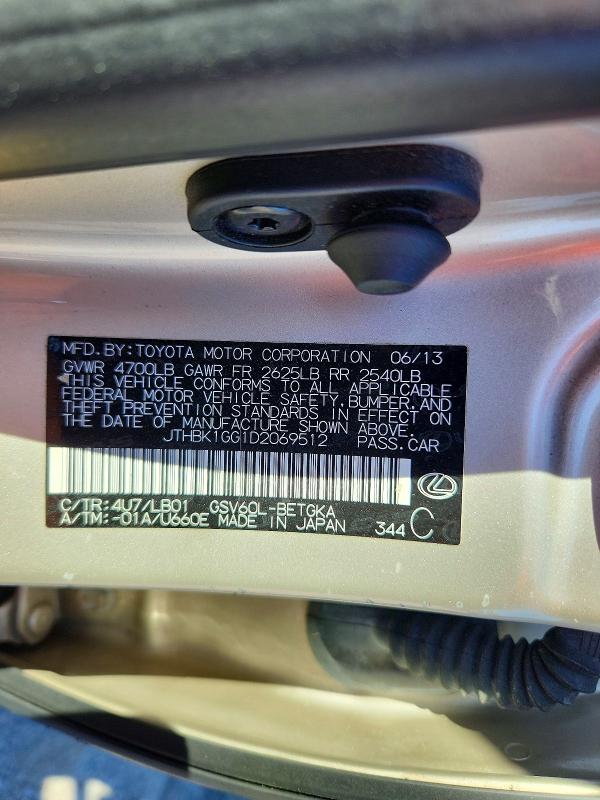 71921266 :رقم المزاد ، JTHBK1GG1D2069512 vin ، 2013 Lexus Es مزاد بيع