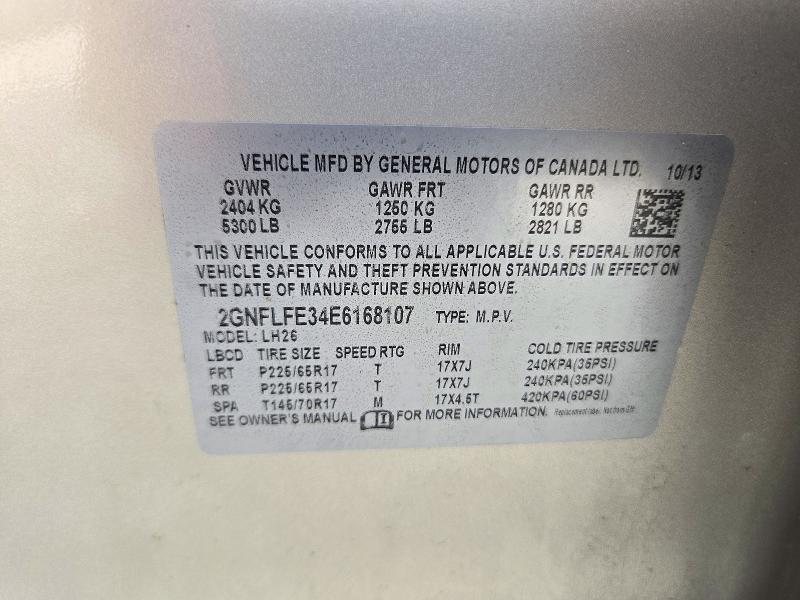 72446776 :رقم المزاد ، 2GNFLFE34E6168107 vin ، 2014 Chevrolet Equinox مزاد بيع
