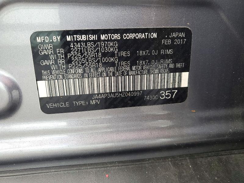 72635156 :رقم المزاد ، JA4AP3AU5HZ040997 vin ، 2017 Mitsubishi Outlander Sport مزاد بيع