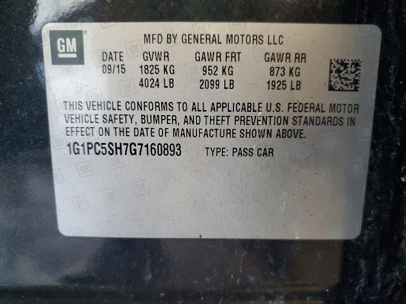 2016 Chevrolet Cruze Limited მანქანა იყიდება აუქციონზე, vin: 1G1PC5SH7G7160893, აუქციონის ნომერი: 70697376