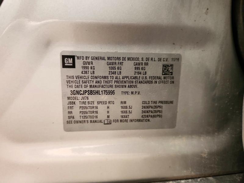 72945636 :رقم المزاد ، 3GNCJPSB5HL175996 vin ، 2017 Chevrolet Trax مزاد بيع