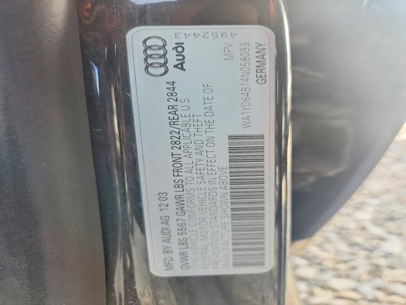 71255406 :رقم المزاد ، WA1YD64B14N058093 vin ، 2004 Audi Allroad مزاد بيع