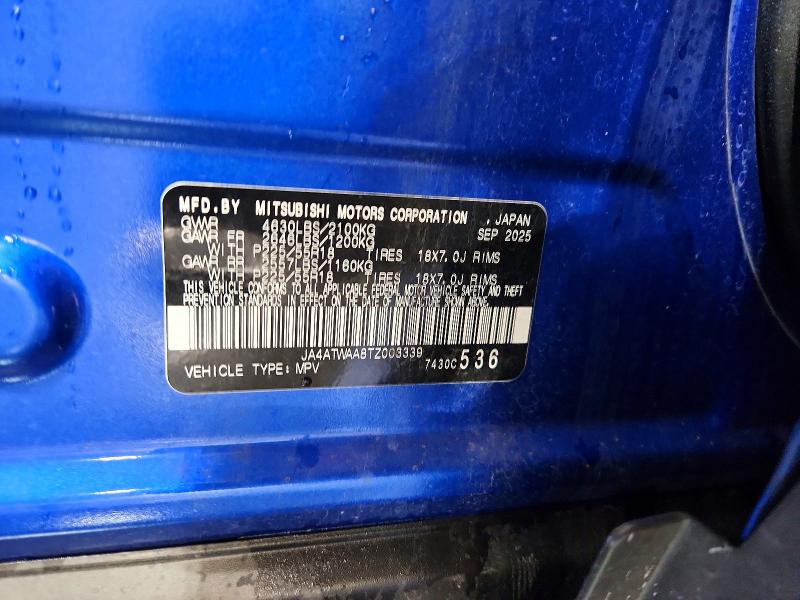 Aukcja sprzedaży 2026 Mitsubishi Eclipse Cross, vin: JA4ATWAA8TZ003339, numer aukcji: 72731116
