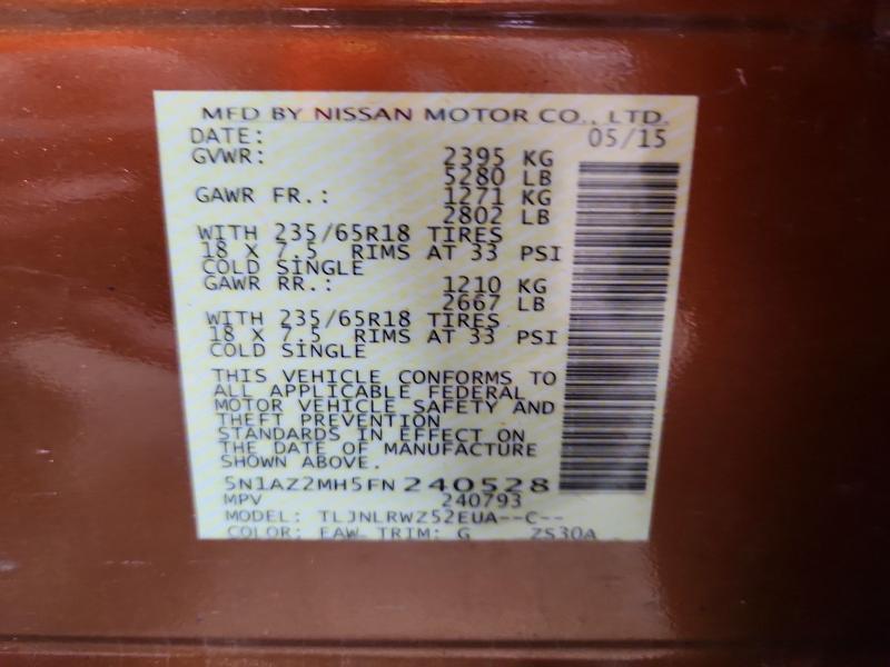 Aukcja sprzedaży 2015 Nissan Murano, vin: 5N1AZ2MH5FN240528, numer aukcji: 70960086