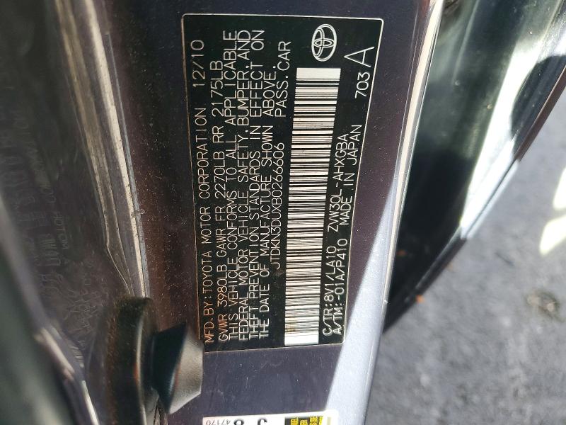 Aukcja sprzedaży 2011 Toyota Prius, vin: JTDKN3DUXB0266606, numer aukcji: 70887126