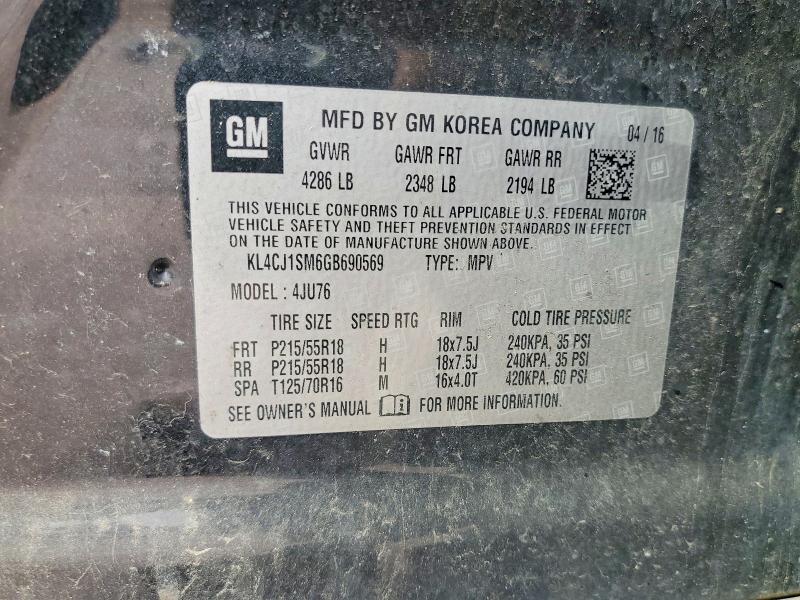 70377536 :رقم المزاد ، KL4CJ1SM6GB690569 vin ، 2016 Buick Encore مزاد بيع