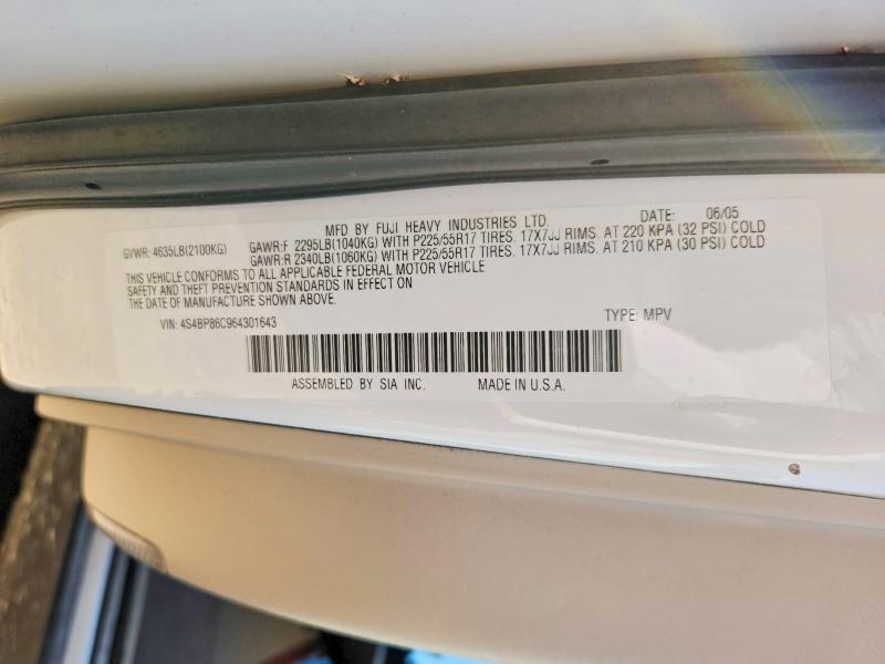 Aukcja sprzedaży 2006 Subaru Outback, vin: 4S4BP86C964301643, numer aukcji: 71588496