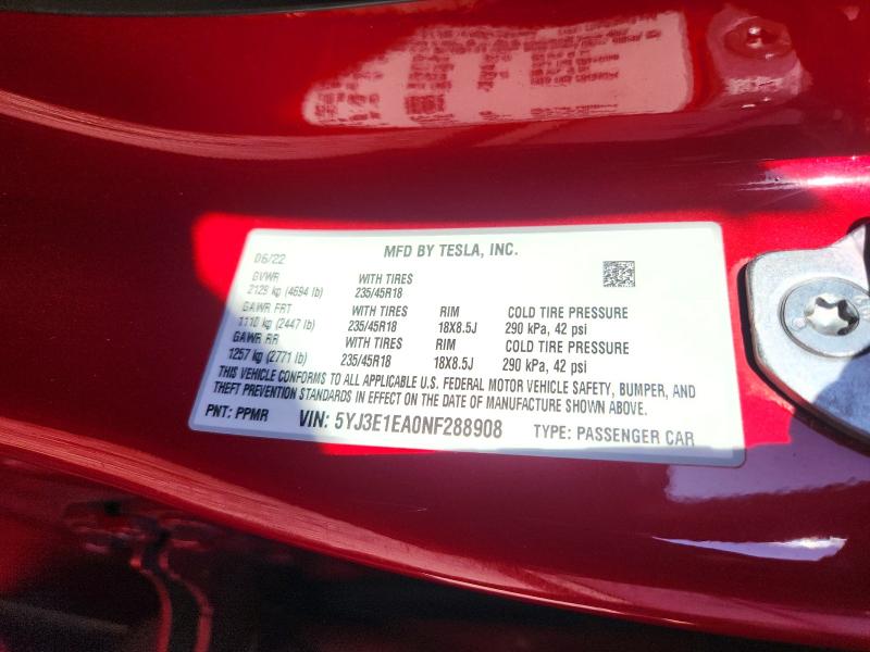 Продажа на аукционе авто 2022 Tesla Model 3, vin: 5YJ3E1EA0NF288908, номер лота: 71309036