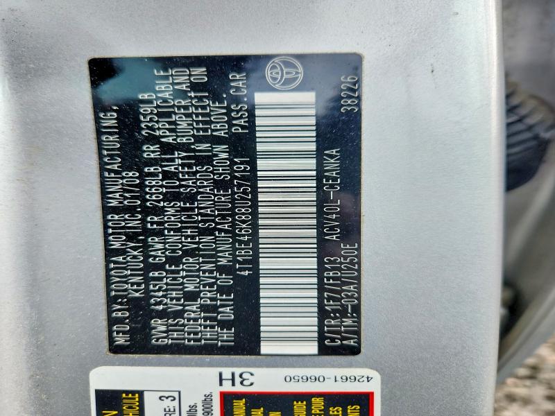 71432406 :رقم المزاد ، 4T1BE46K88U257191 vin ، 2008 Toyota Camry مزاد بيع