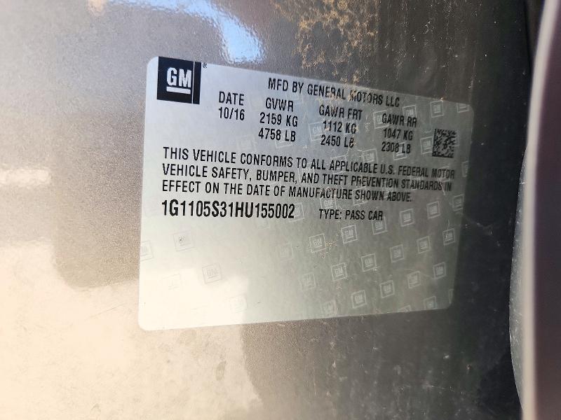 Продаж на аукціоні авто 2017 Chevrolet Impala, vin: 1G1105S31HU155002, номер лоту: 72165686