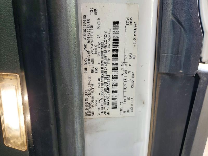 Aukcja sprzedaży 2021 Ford Transit, vin: 1FBAX9C81MKA38342, numer aukcji: 72547236