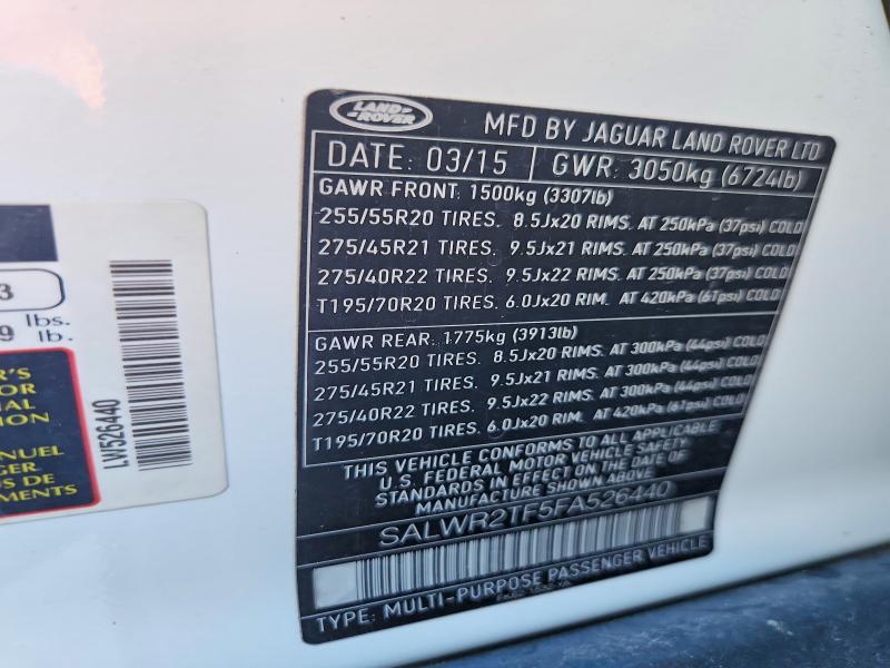 Aukcja sprzedaży 2015 Land Rover Range Rover Sport, vin: SALWR2TF5FA526440, numer aukcji: 71423296