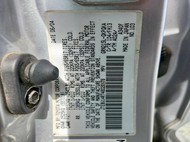 Aukcja sprzedaży 2004 Toyota 4runner, vin: JTEBU14R748026478, numer aukcji: 71819996