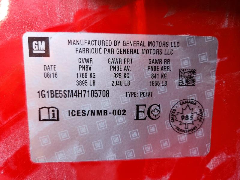 71324316 :رقم المزاد ، 1G1BE5SM4H7105708 vin ، 2017 Chevrolet Cruze مزاد بيع