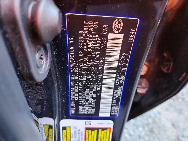 Aukcja sprzedaży 2020 Toyota Camry, vin: 4T1K61AK4LU391868, numer aukcji: 71364956