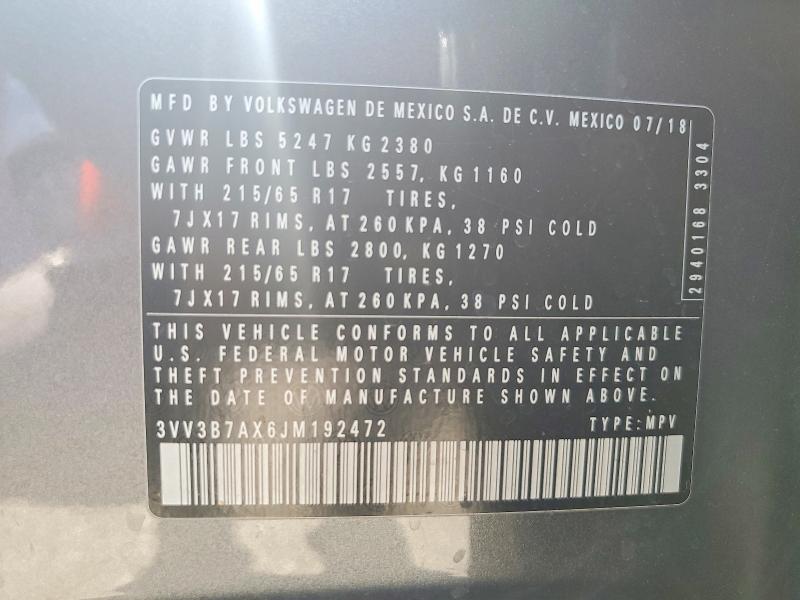 Продаж на аукціоні авто 2018 Volkswagen Tiguan, vin: 3VV3B7AX6JM192472, номер лоту: 71208996