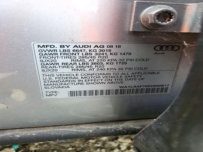 Продажа на аукционе авто 2019 Audi Q7, vin: WA1LAAF70KD000817, номер лота: 72373776