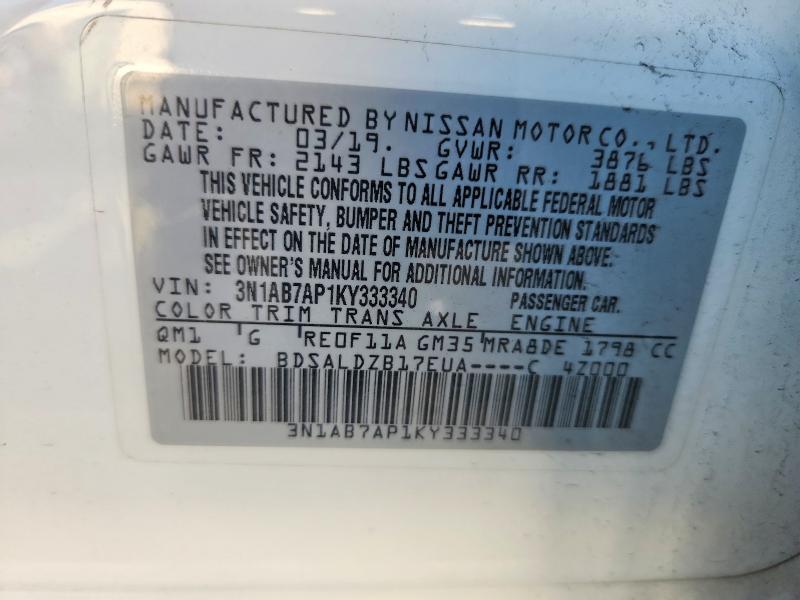 2019 Nissan Sentra მანქანა იყიდება აუქციონზე, vin: 3N1AB7AP1KY333340, აუქციონის ნომერი: 71797476