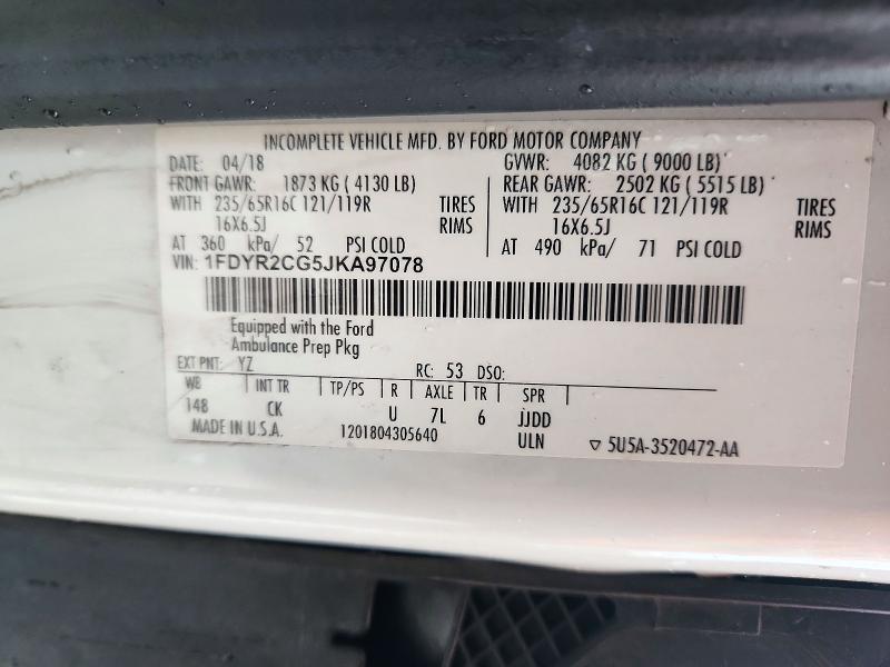 Продаж на аукціоні авто 2018 Ford Transit, vin: 1FDYR2CG5JKA97078, номер лоту: 72892986