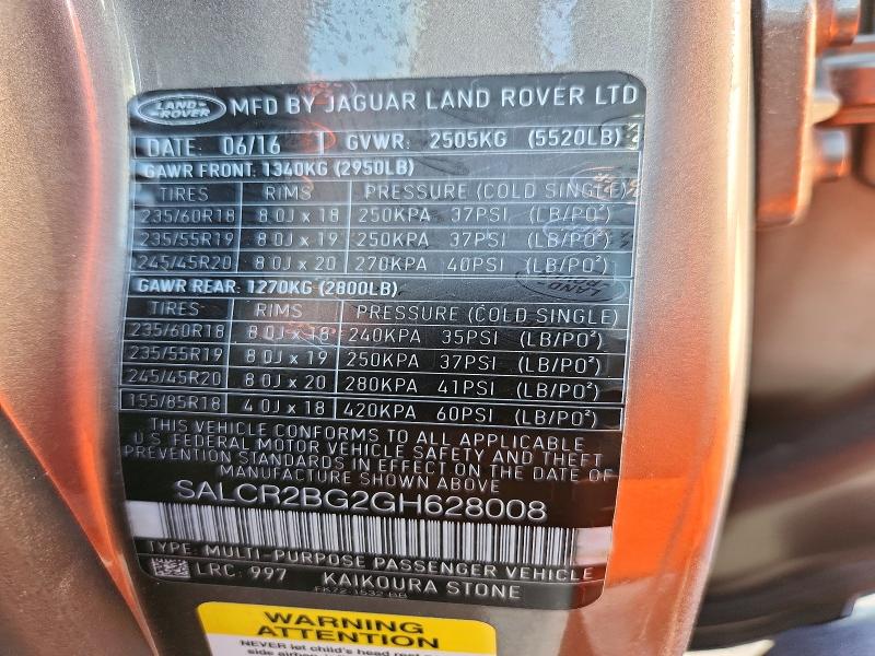 Aukcja sprzedaży 2016 Land Rover Discovery Sport, vin: SALCR2BG2GH628008, numer aukcji: 72236686