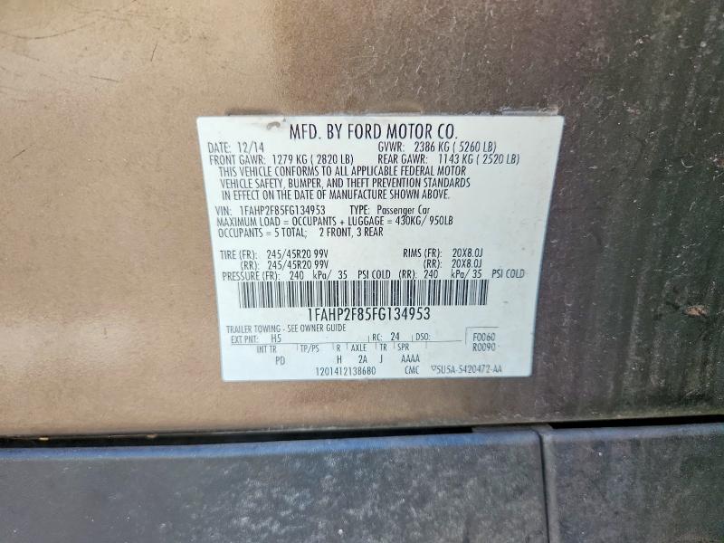 2015 Ford Taurus მანქანა იყიდება აუქციონზე, vin: 1FAHP2F85FG134953, აუქციონის ნომერი: 66938086